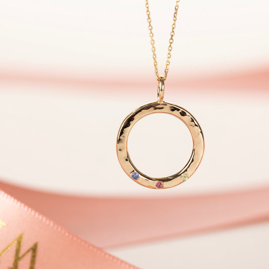 family birthstone halo necklace