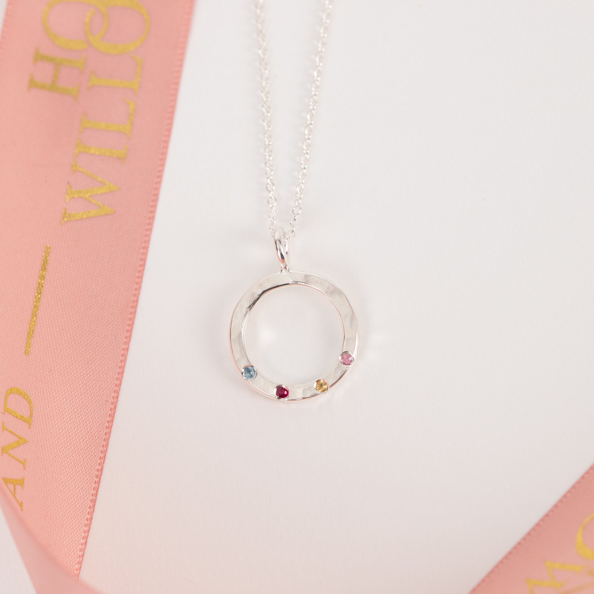 family birthstone halo necklace