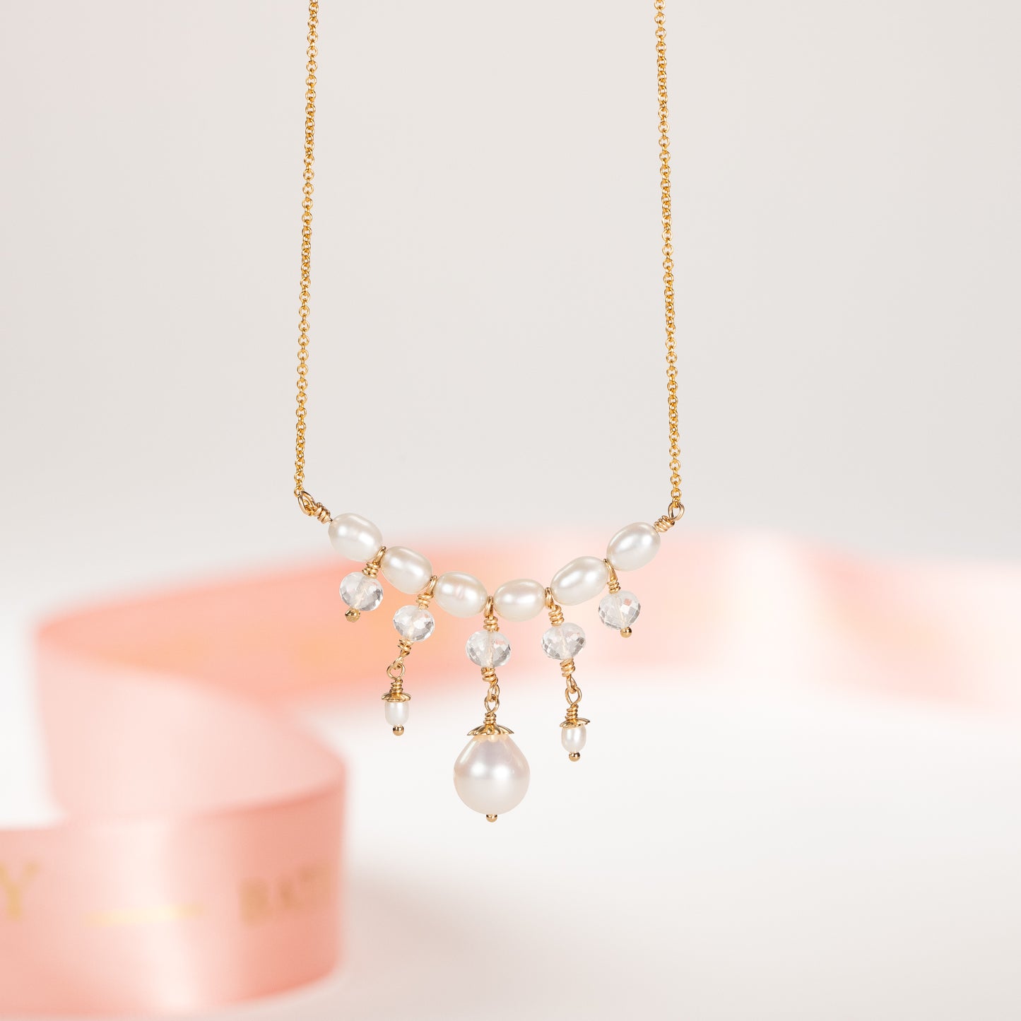 Pearl Chandelier Drop Necklace - Bridgerton Inspired - Francesca - Silver & Gold