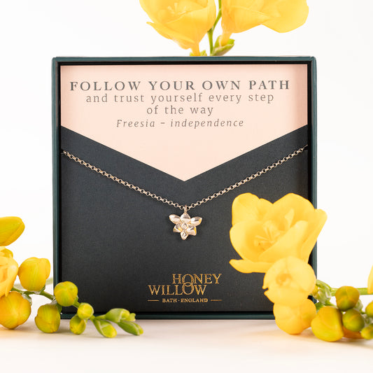 Freesia Flower Necklace - Independence - Silver