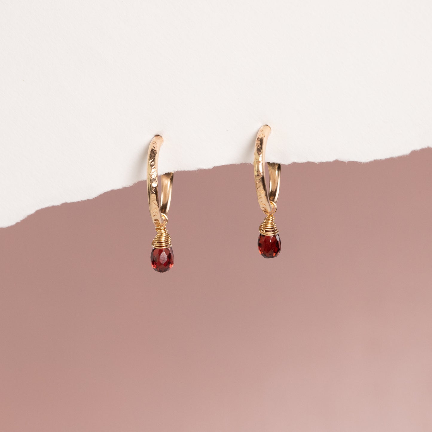 January Birthstone Earrings - Garnet Gold Hoops - 1.5cm