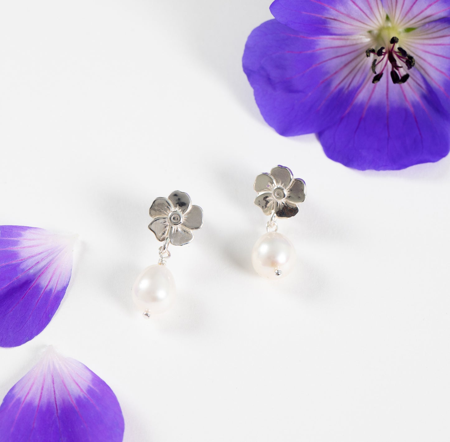 geranium pearl earrings