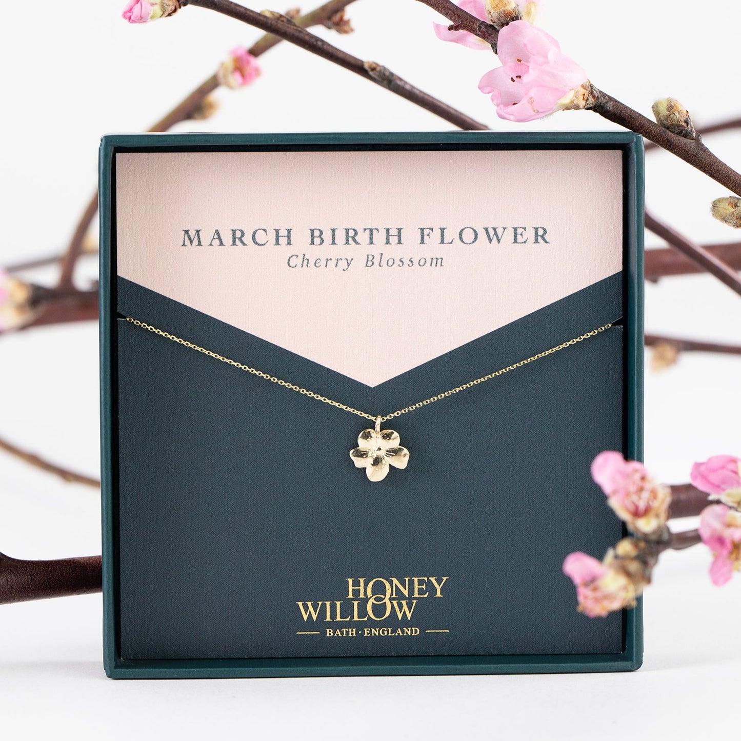 March birth flower necklace gold