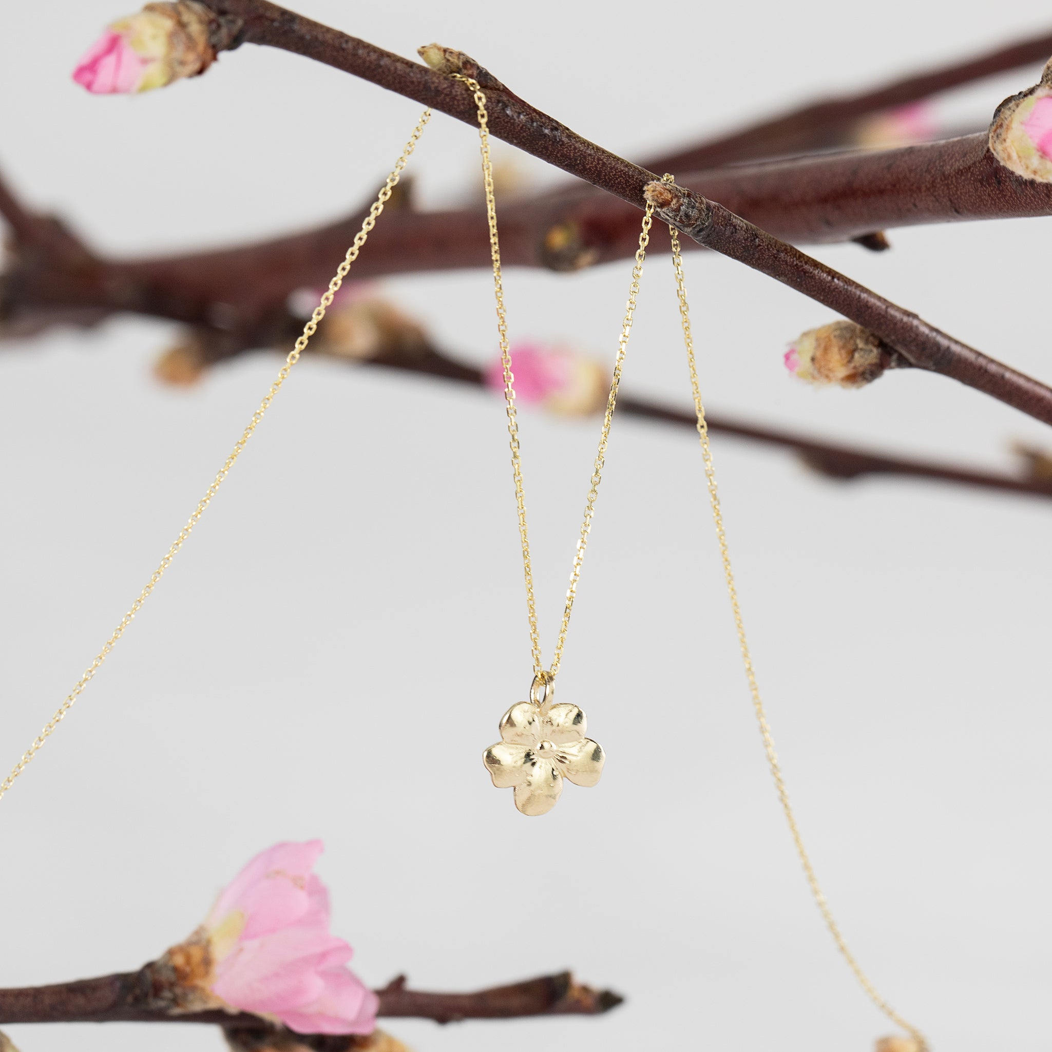 Buy Cherry Blossom Necklace Sakura Necklace Peach Blossom Flower Necklace  Rose Quartz Necklace Gold Necklace Pink Online in India - Etsy