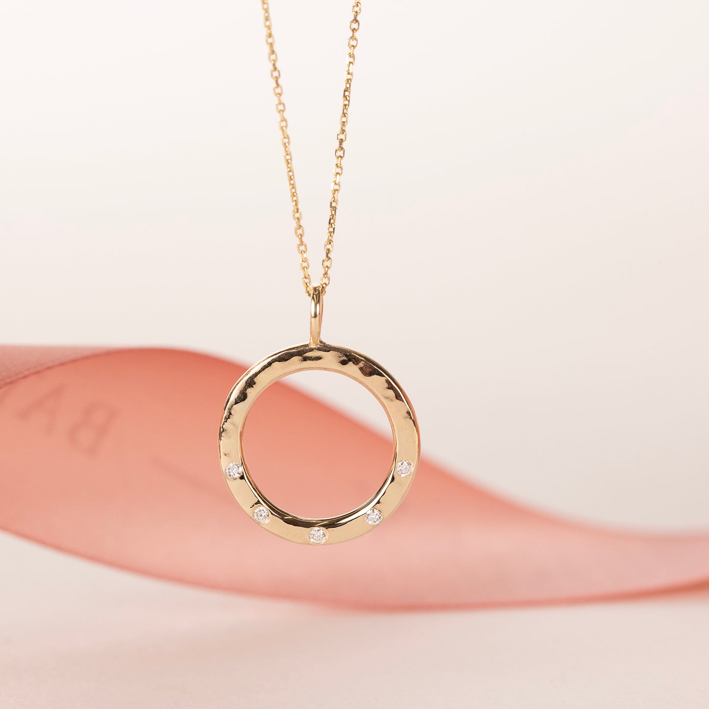 5th Anniversary Gift - 5 Diamonds for 5 Years Halo Necklace - 9kt Gold & Lab Grown Diamonds