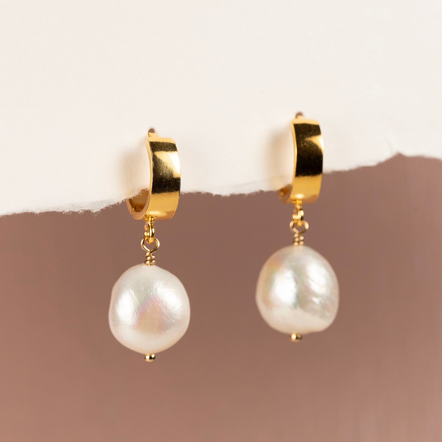 gold huggies with pearls