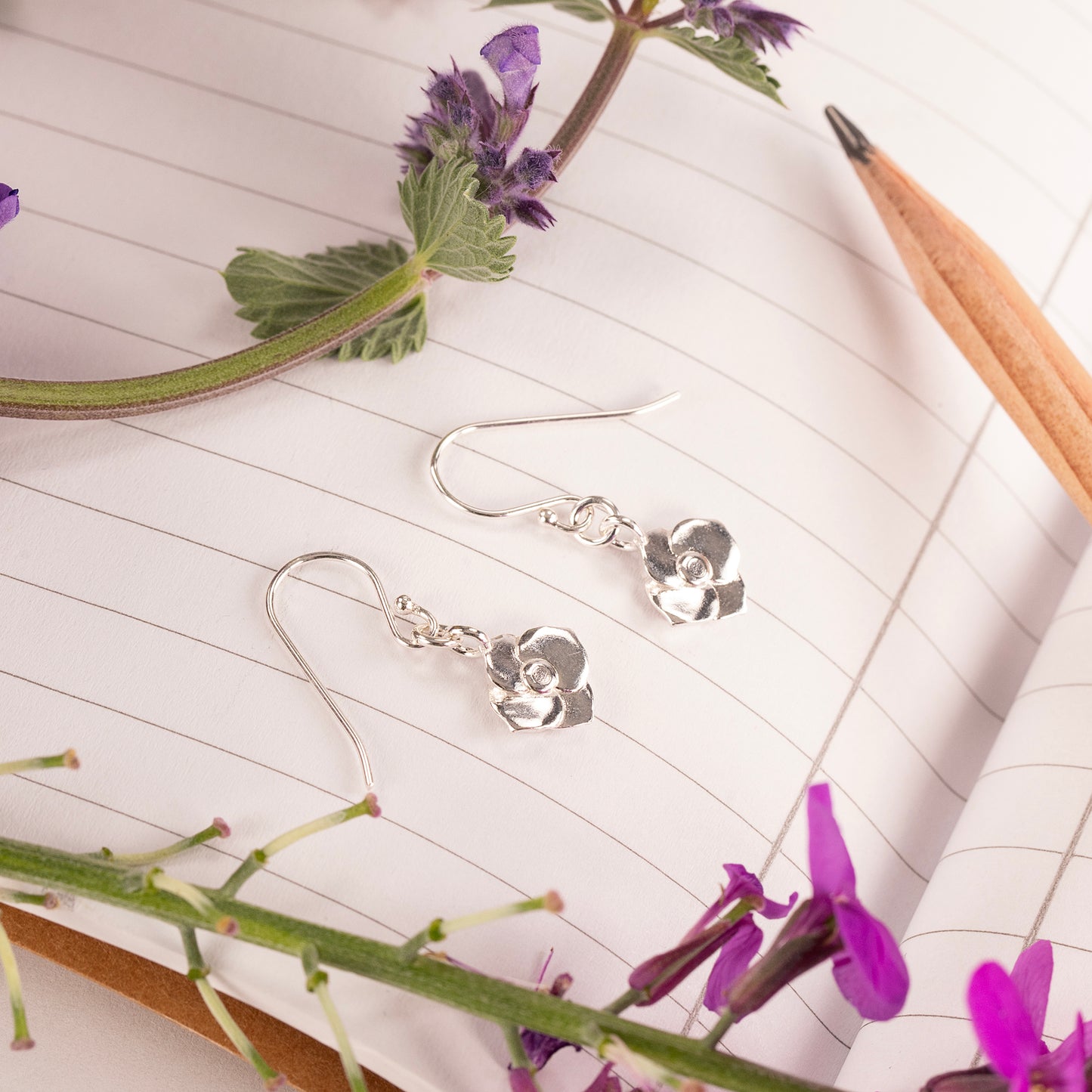 Teacher Thank You Gift - Hydrangea Flower Earrings - Gratitude - Silver