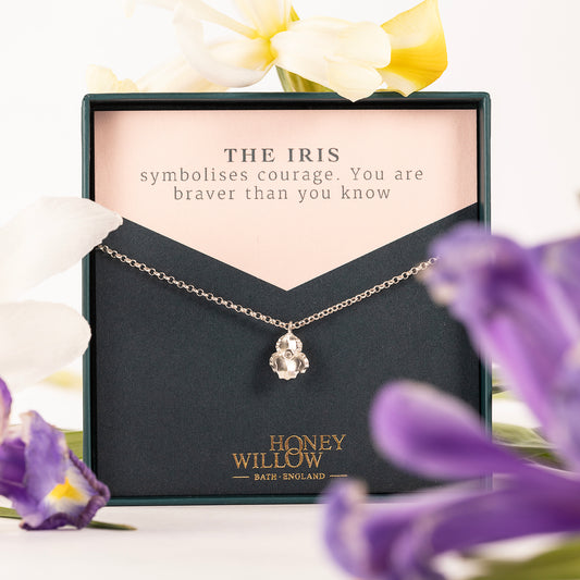 Encouragement Gift - Iris Flower Necklace - Courage - Silver