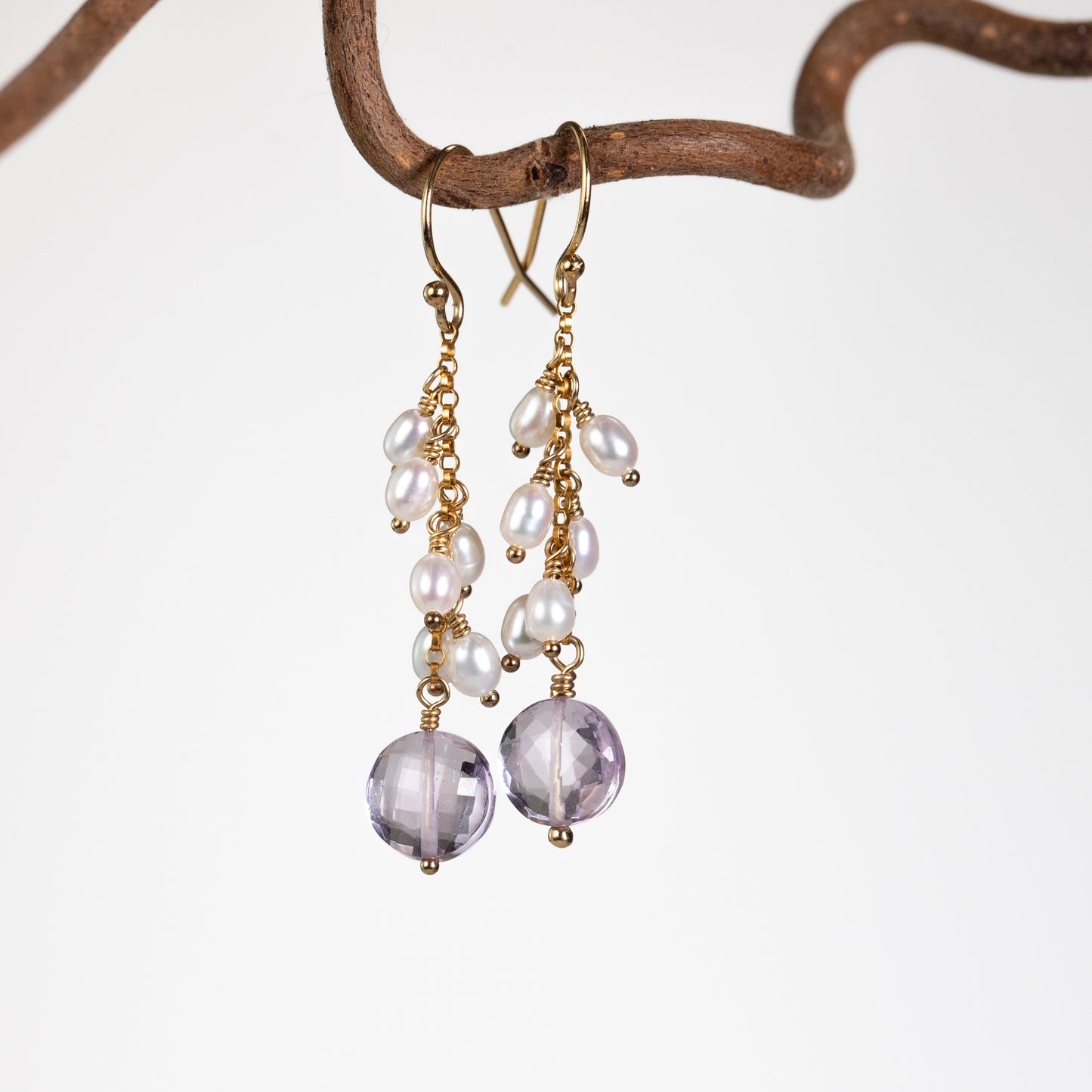 Amethyst & Pearl Cluster Earrings - Bridgerton Inspired - Kate