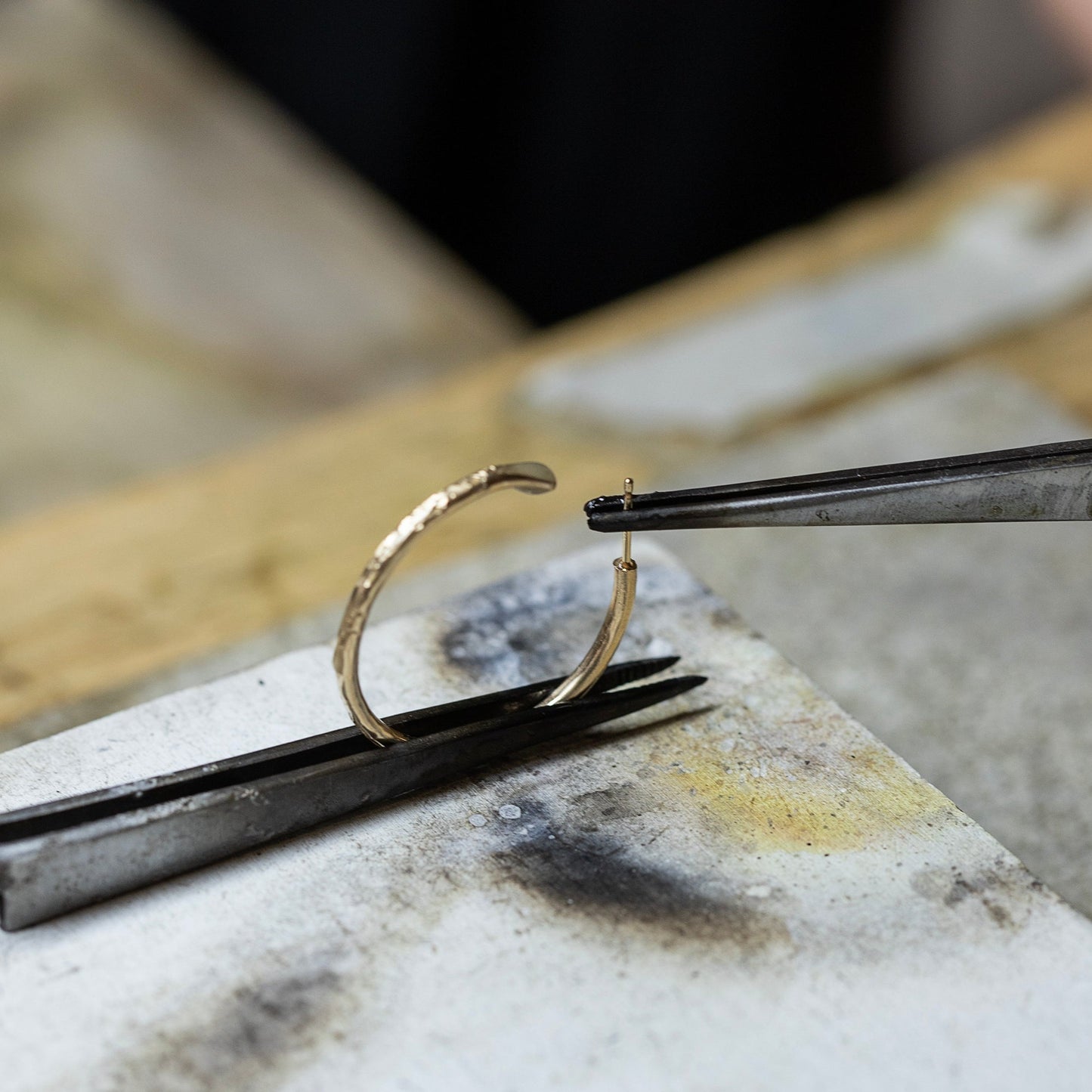 Green Onyx Hoop Earrings - Creativity - Silver & Gold - 2cm