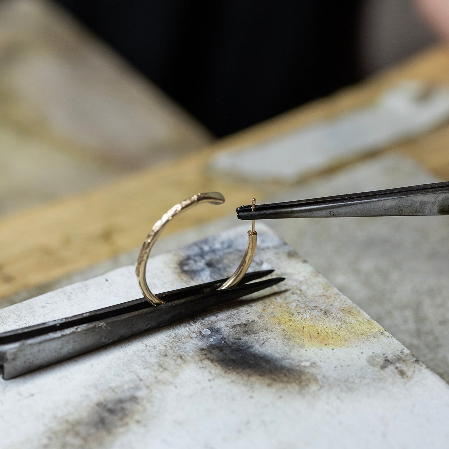 Black Spinel Hoop Earrings - Empowerment - Silver & Gold - 2cm