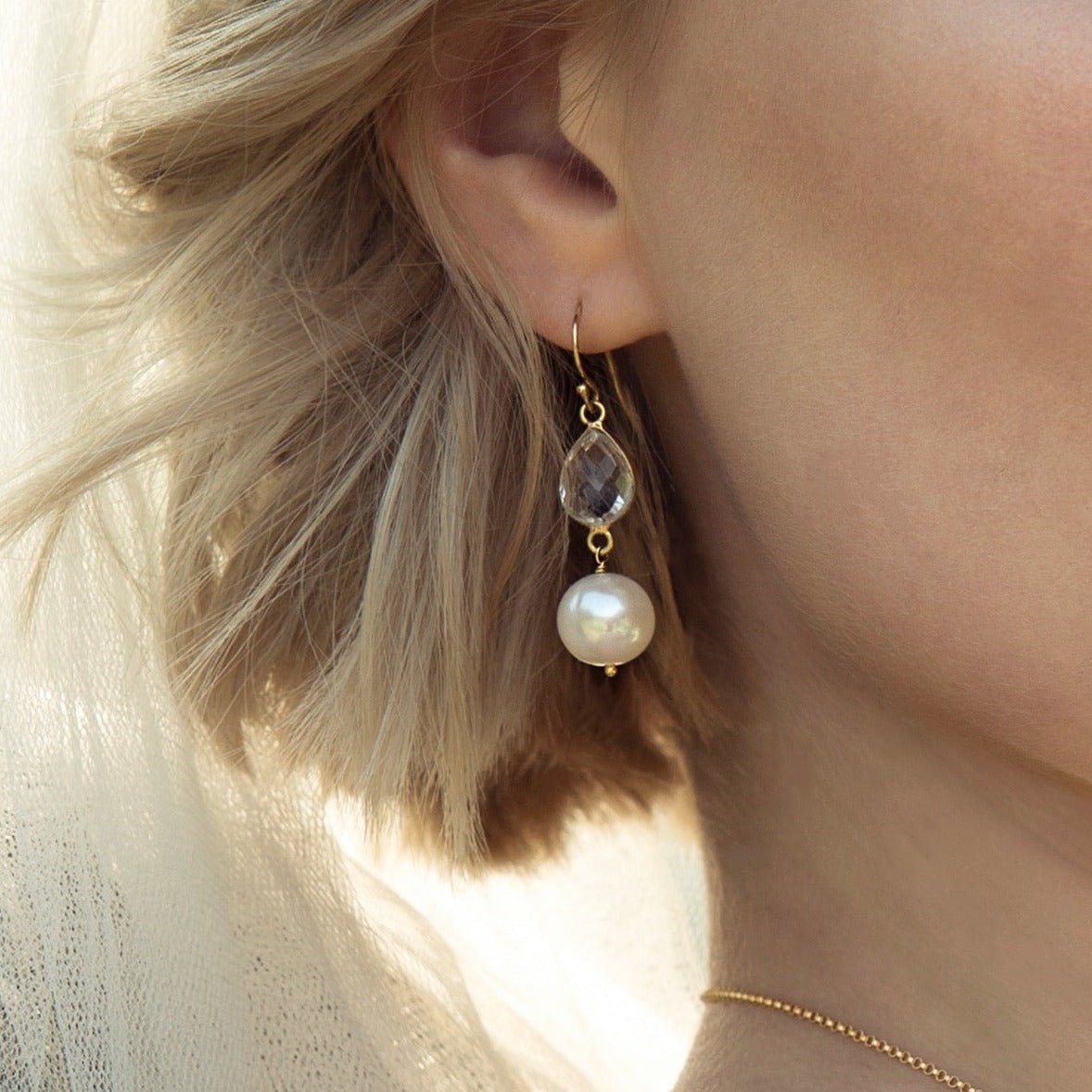 Crystal Teardrop & Pearl Earrings