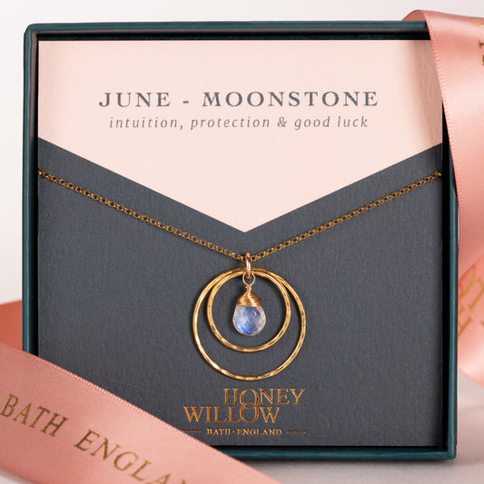June birthstone double halo necklace