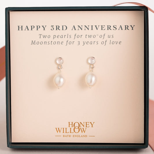 3rd Anniversary Gift - Moonstone Anniversary Earrings