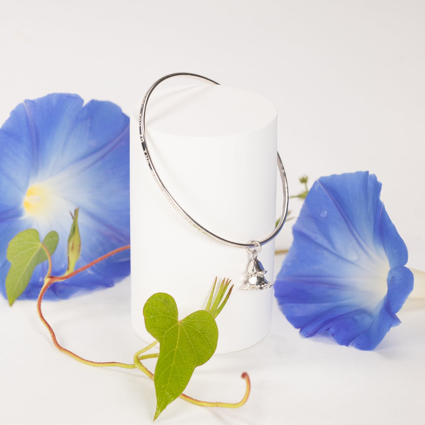 Personalised Morning Glory Flower Bangle - Perseverance - Silver