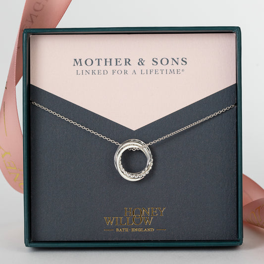 Mother & 3 Sons Necklace - Linked for a Lifetime - Silver