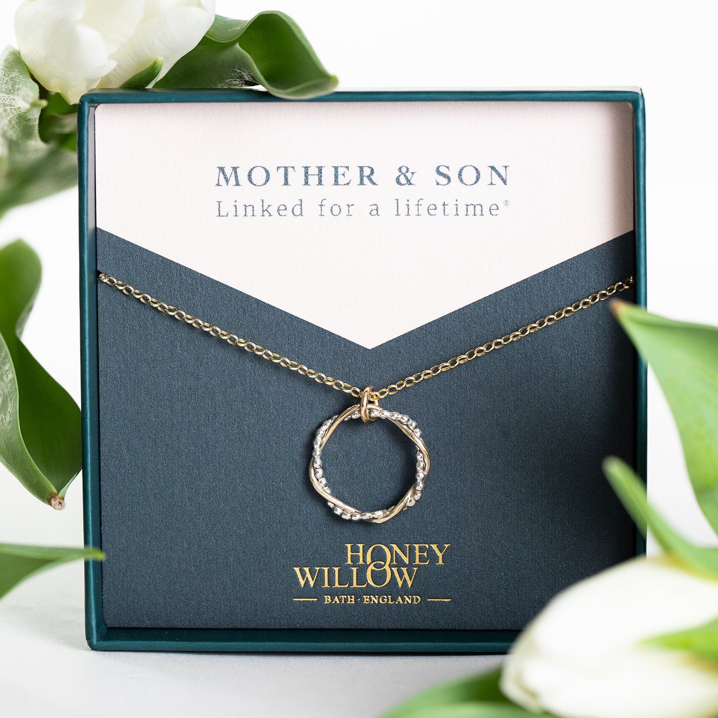 Gift for Mum from Son - Entwined Halo Necklace - Silver & 9kt Gold