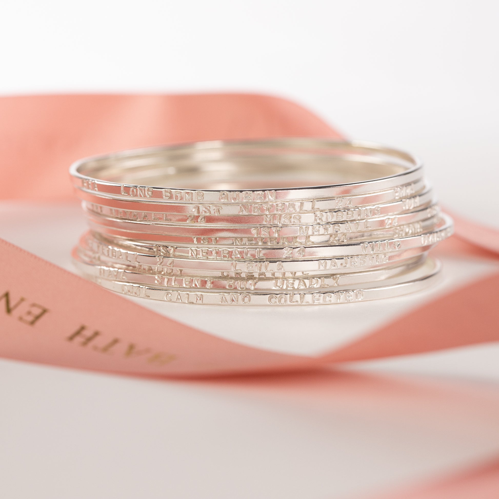 Personalised Phrase Bangle - Hand Stamped - Silver