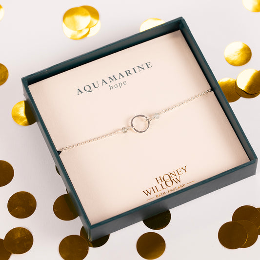 Aquamarine Halo Bracelet - Hope - Silver and Gold