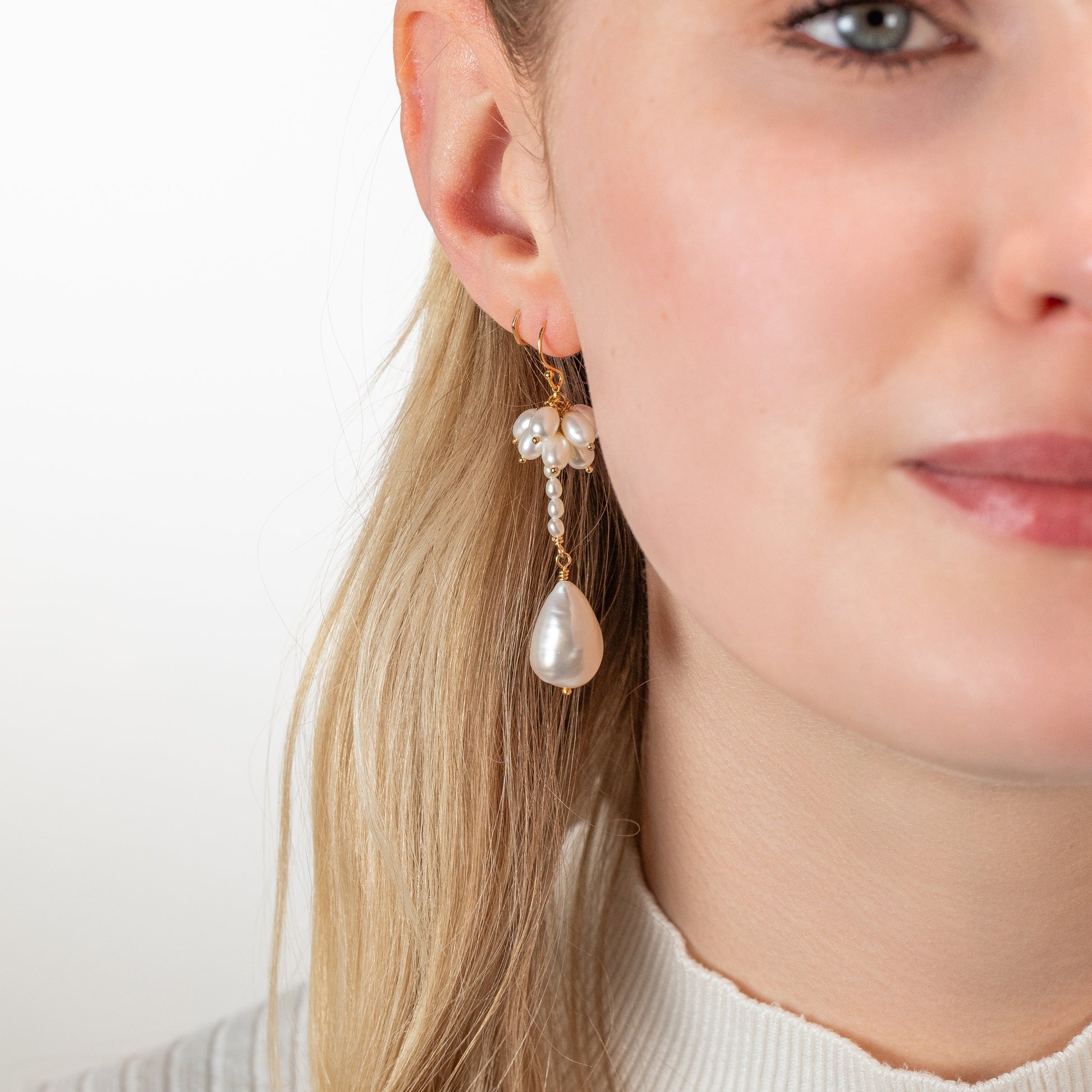 Baroque Pearl Long Cluster Earrings