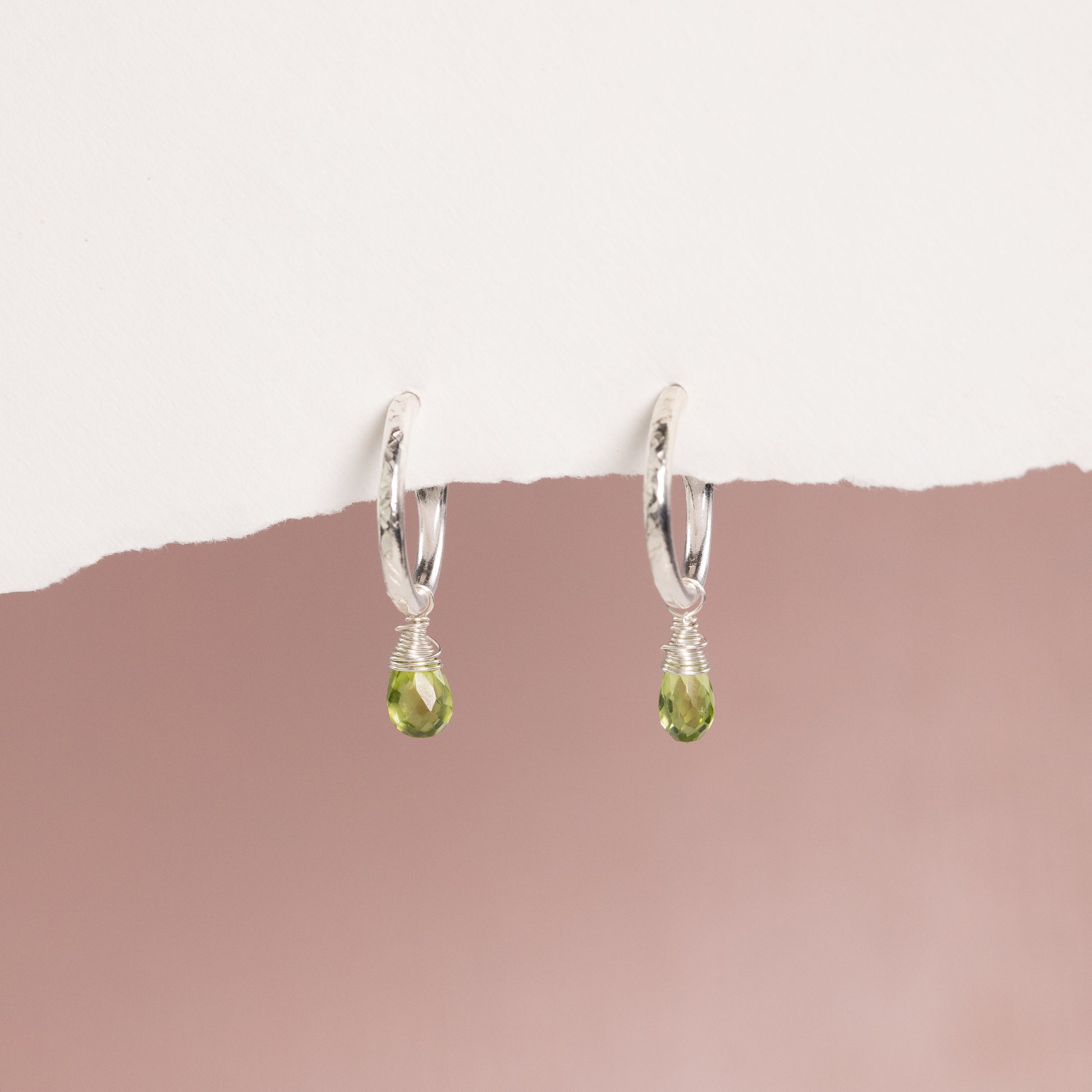 August Birthstone Earrings - Peridot Silver Hoops - 1.5cm