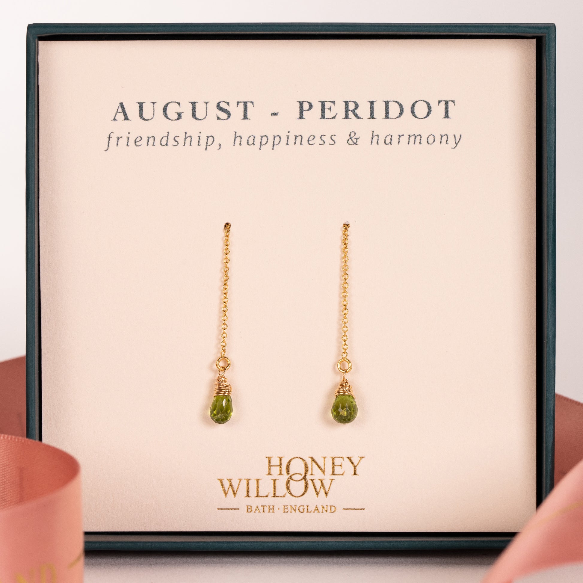 August Birthstone Threader Earrings - Peridot - Silver & Gold