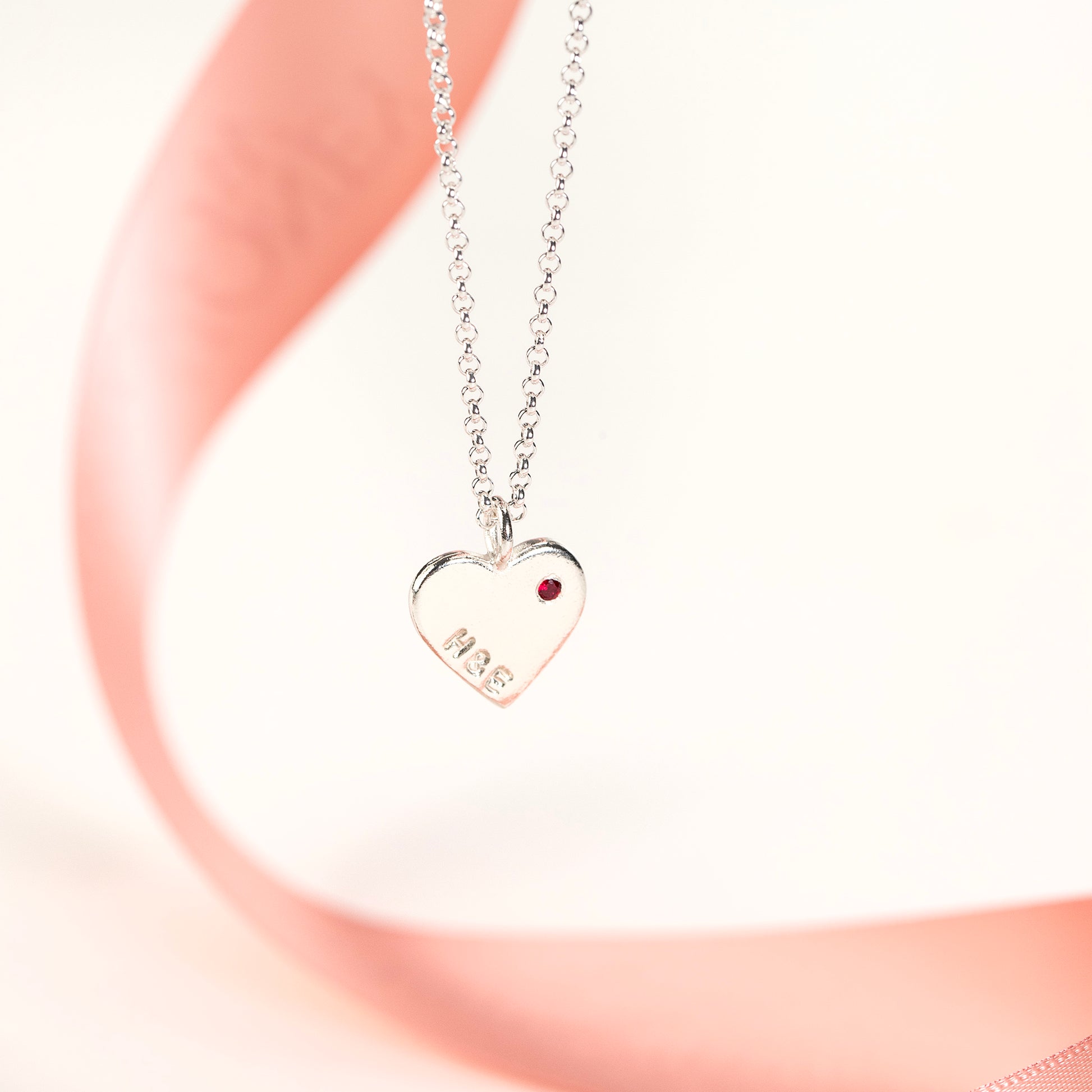 Personalised Birthstone Heart Necklace Silver 16 inches inch extender