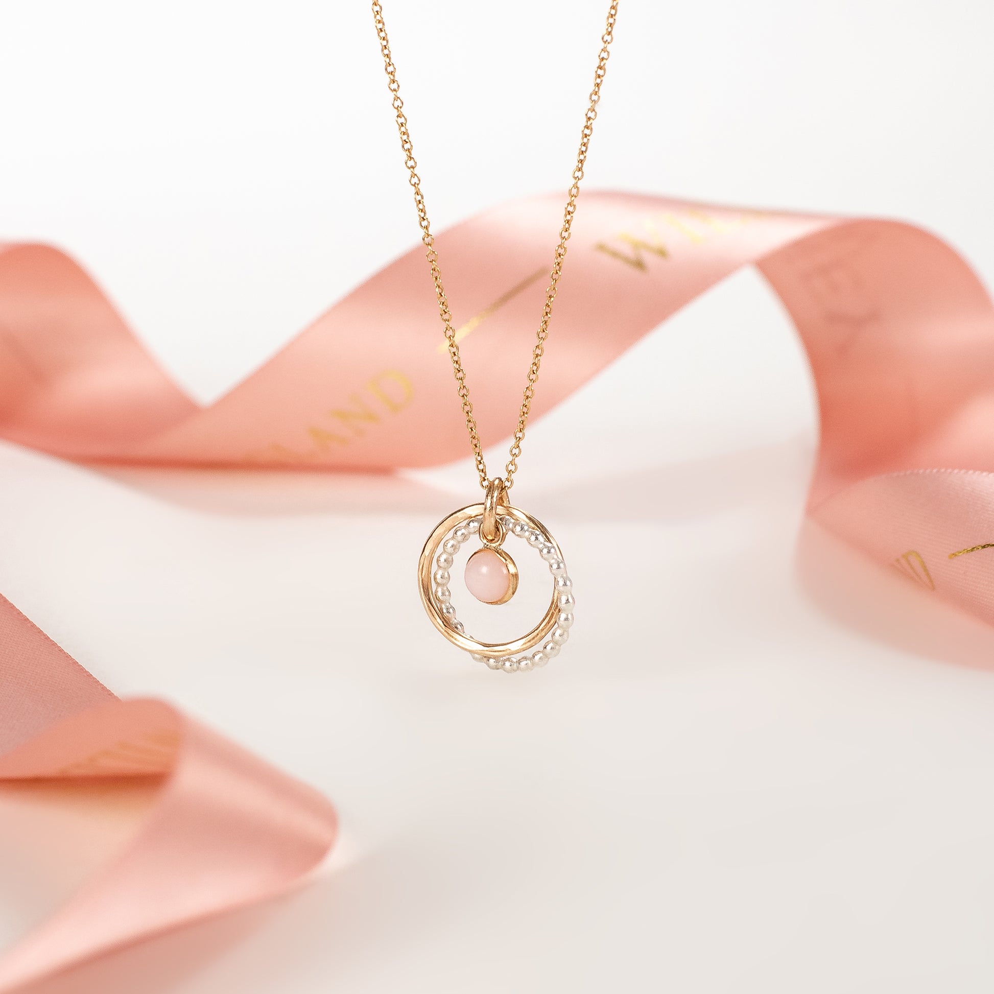 14th Birthday Gift - Pink Opal Necklace - Silver & Gold