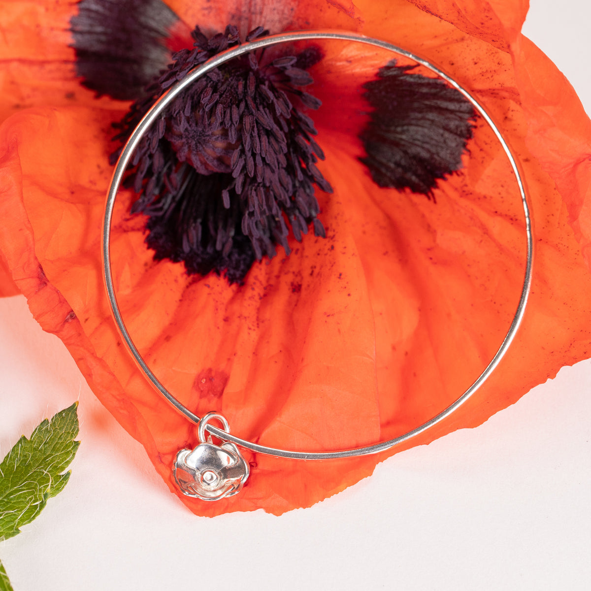 Personalised Poppy Flower Bangle - Remembrance - Silver – Honey Willow ...