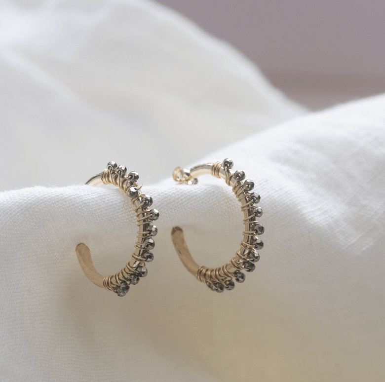 Pyrite Hoop Earrings - Protection - Silver & Gold - 2cm