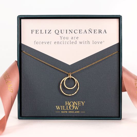 Gift for Quinceañera - Forever Encircled with Love Necklace - Silver & Gold