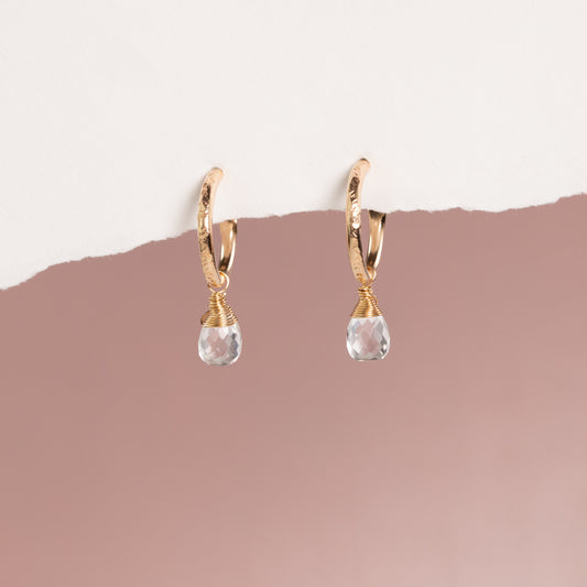 April Birthstone Earrings - Rock Crystal Gold Hoops - 1.5cm