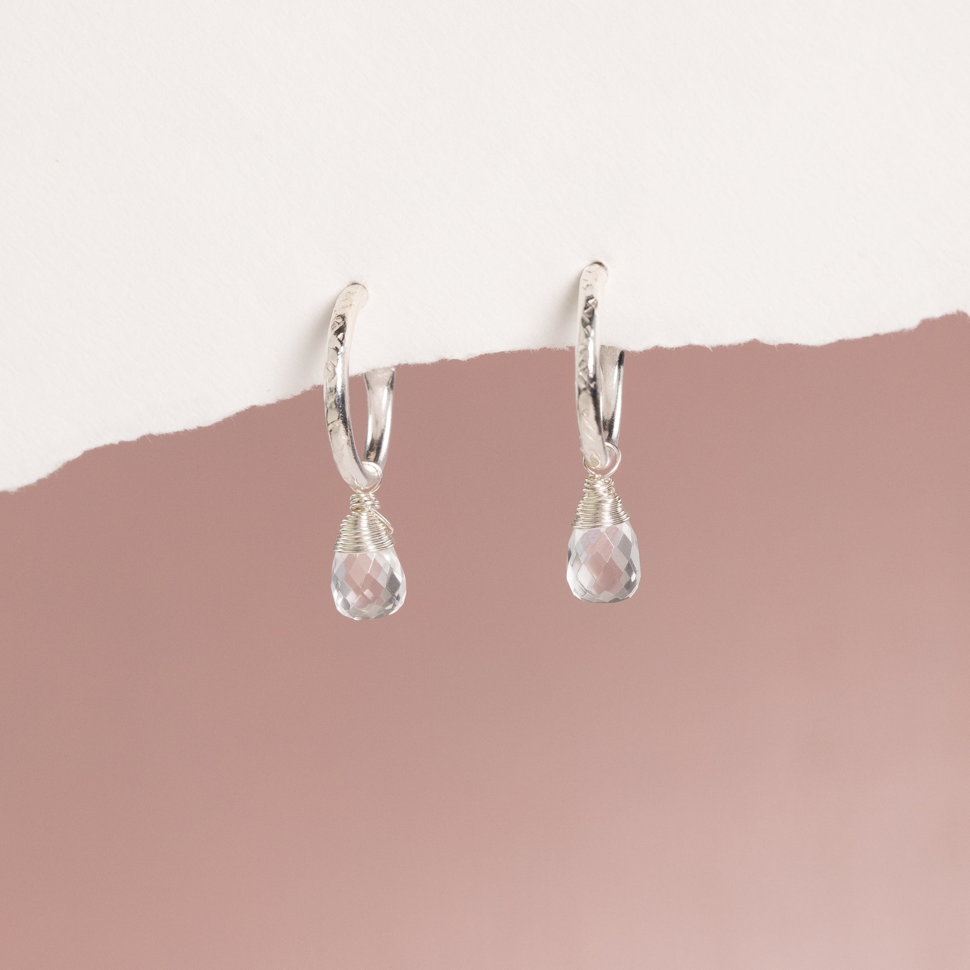 April Birthstone Earrings - Rock Crystal Silver Hoops - 1.5cm