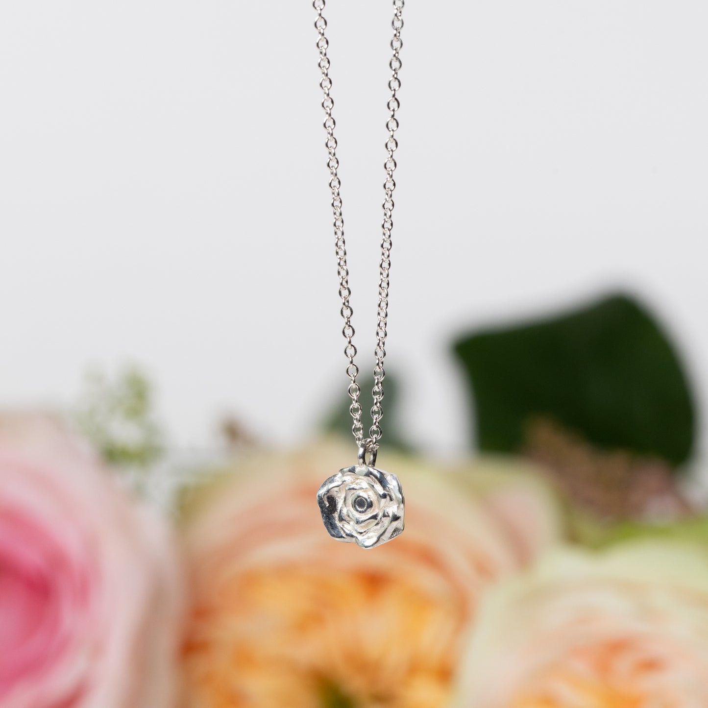 silver rose necklace