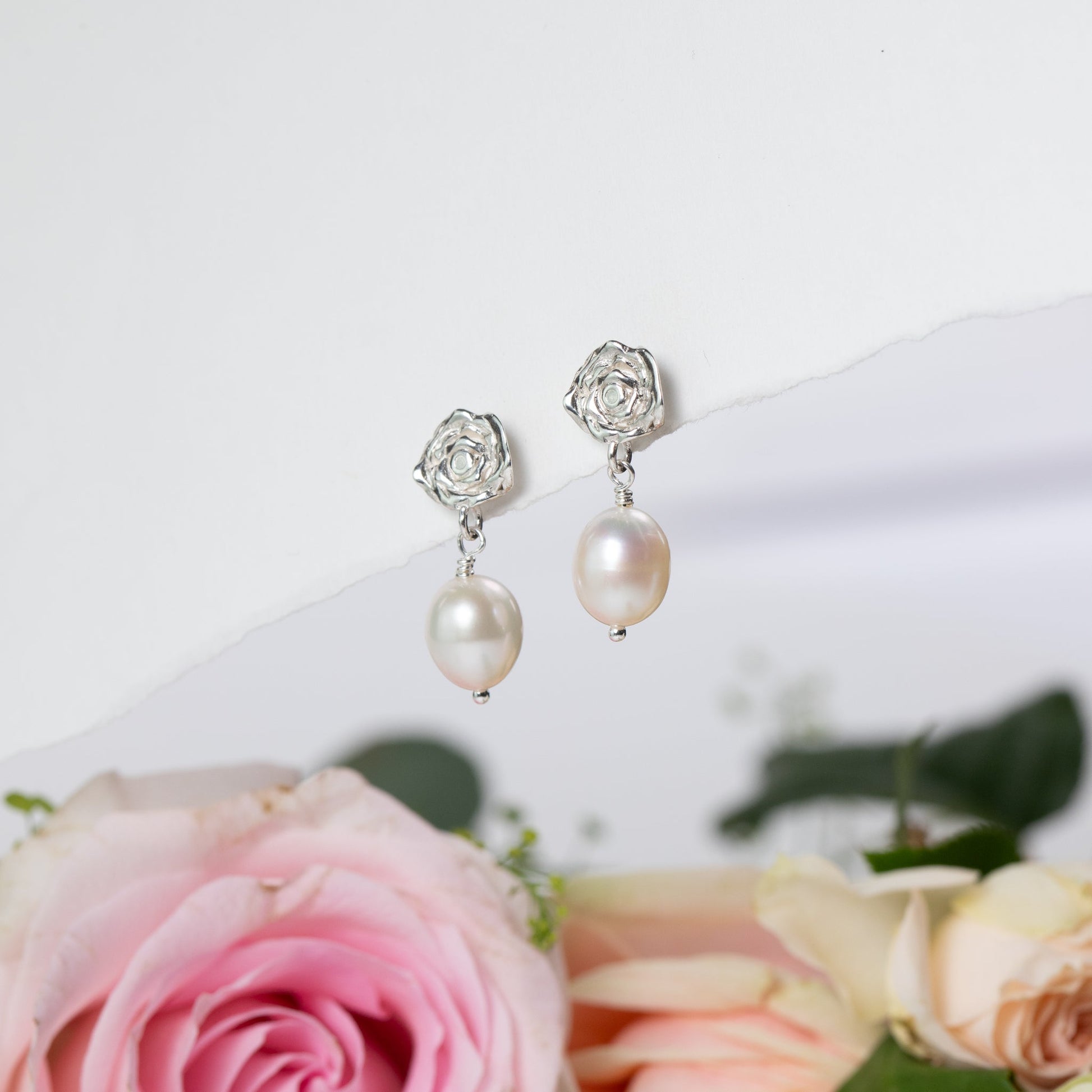 rose and pearl earrings