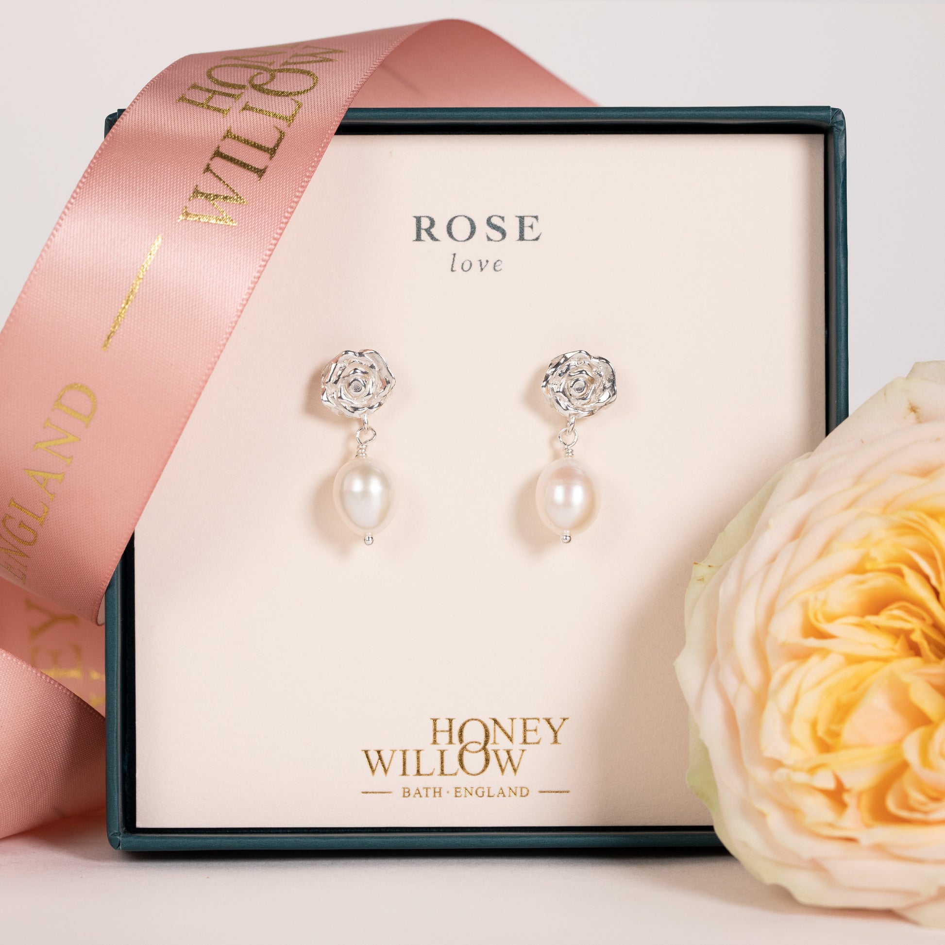 rose and pearl earrings