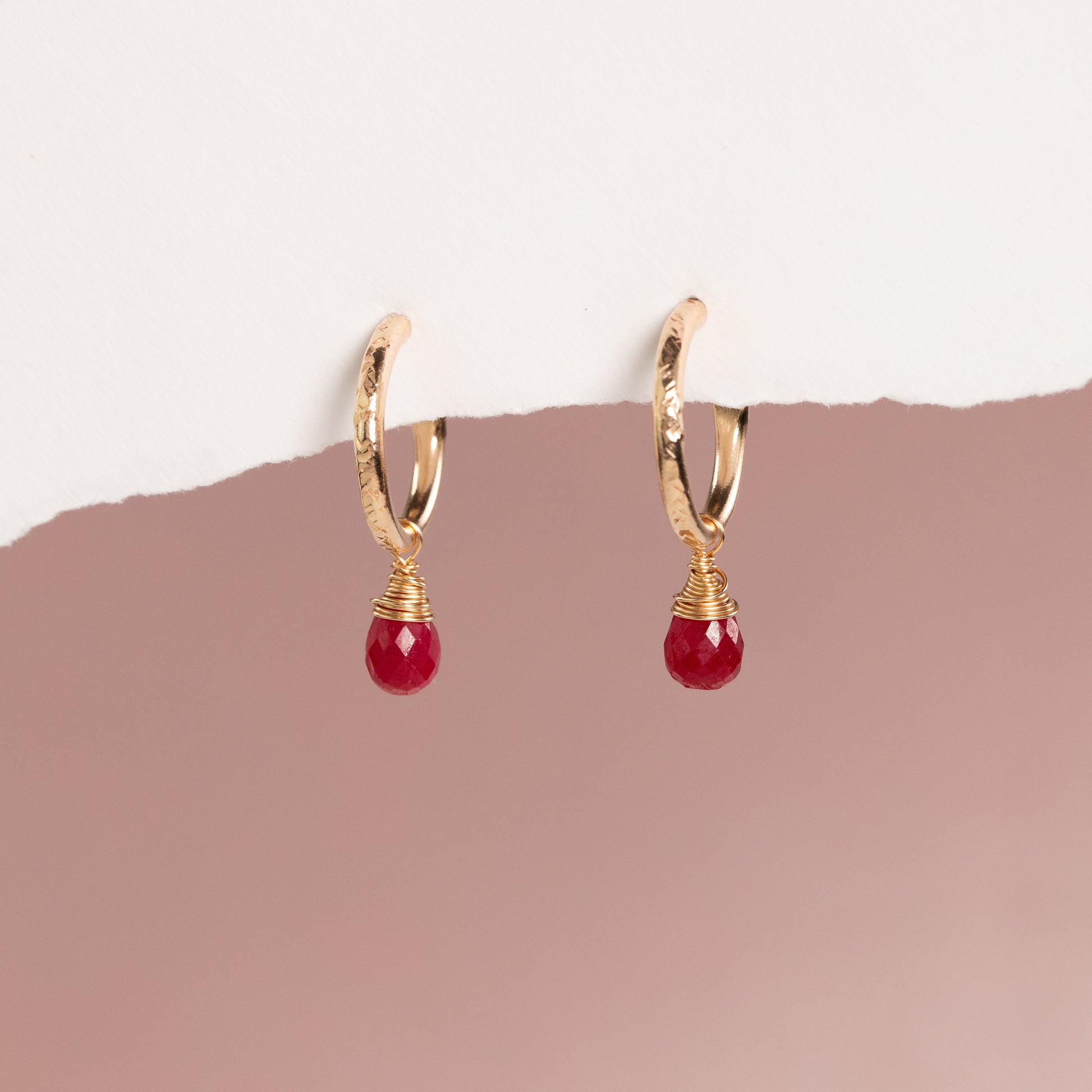 July Birthstone Earrings - Ruby Gold Hoops - 1.5cm