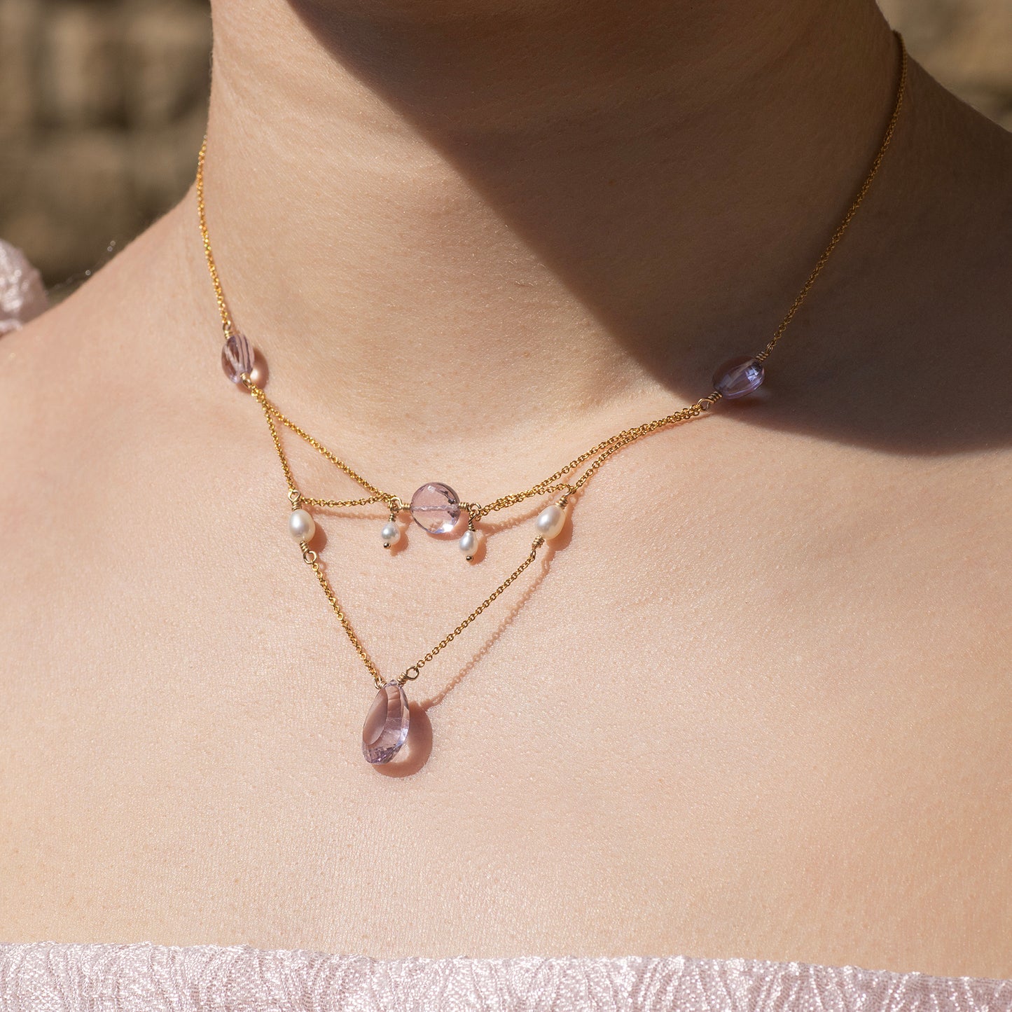 Amethyst & Pearl Statement Necklace - Bridgerton Inspired - Kate