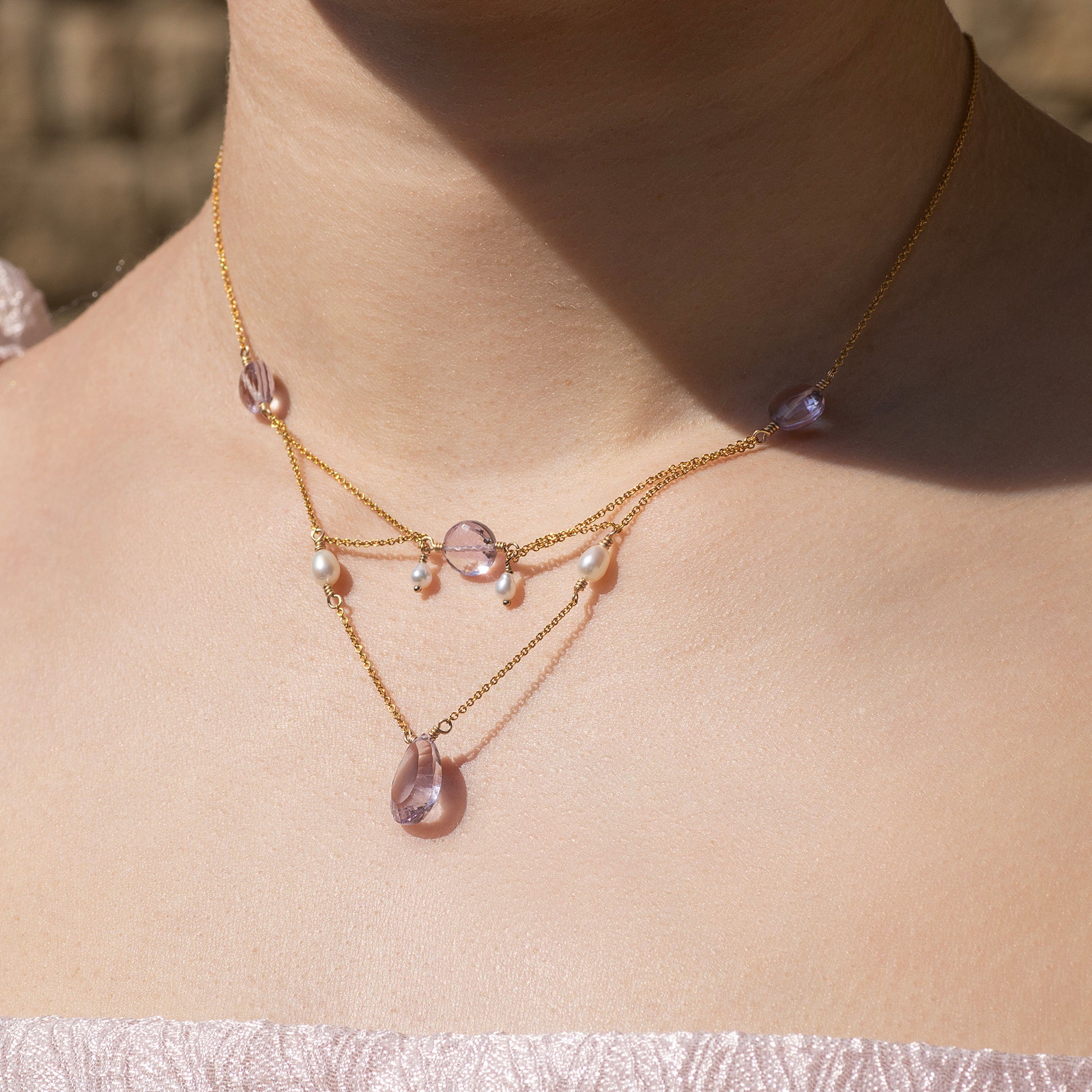 Amethyst & Pearl Statement Necklace - Bridgerton Inspired - Kate