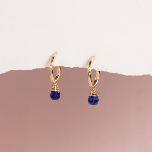 September Birthstone Earrings - Sapphire Gold Hoops - 1.5cm