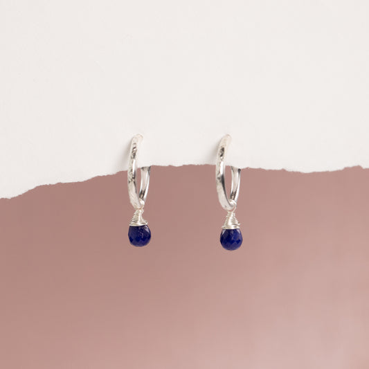September Birthstone Earrings - Sapphire Silver Hoops - 1.5cm