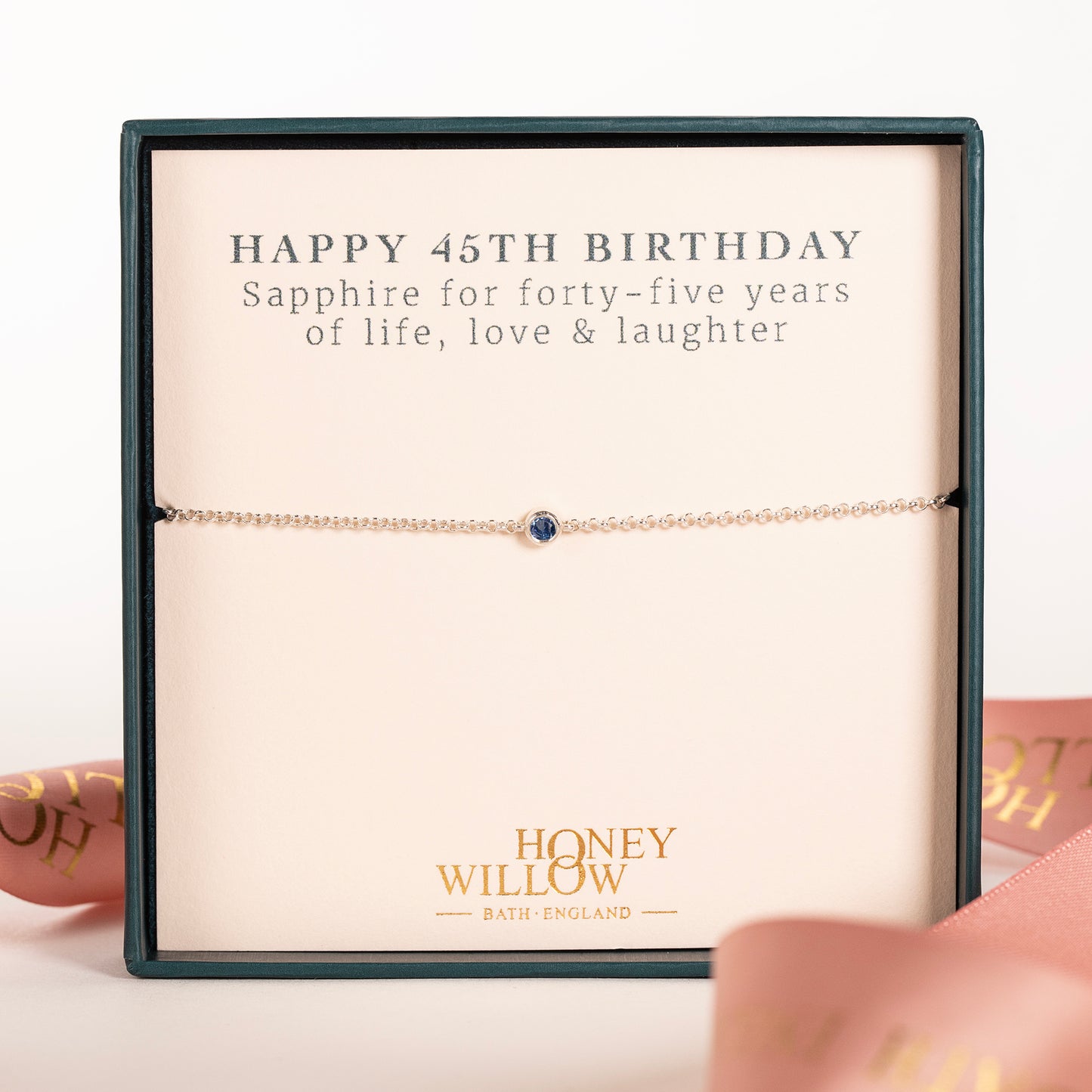 45th Birthday Bracelet - Single Sapphire Solitaire - Silver