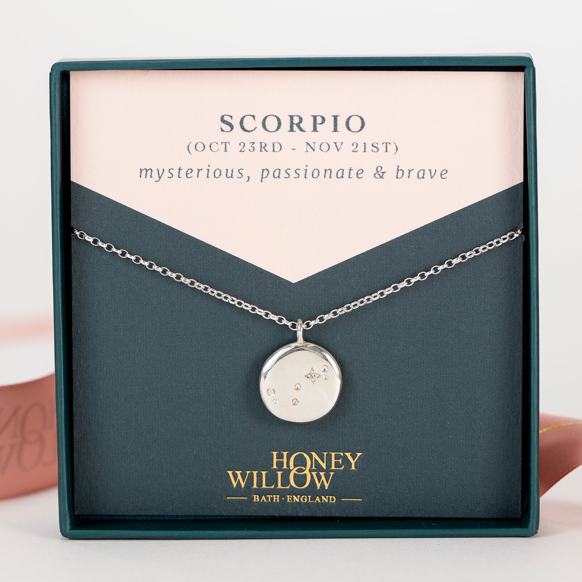 Scorpio Constellation Necklace Lab Grown Diamonds Silver 16 inches inch extender