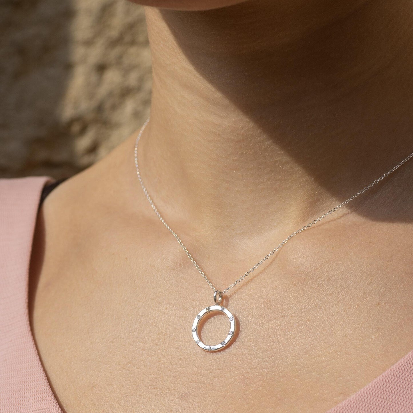 10th Anniversary Gift - 10 Diamonds for 10 Years Halo Necklace - 9kt Gold & Lab Grown Diamonds