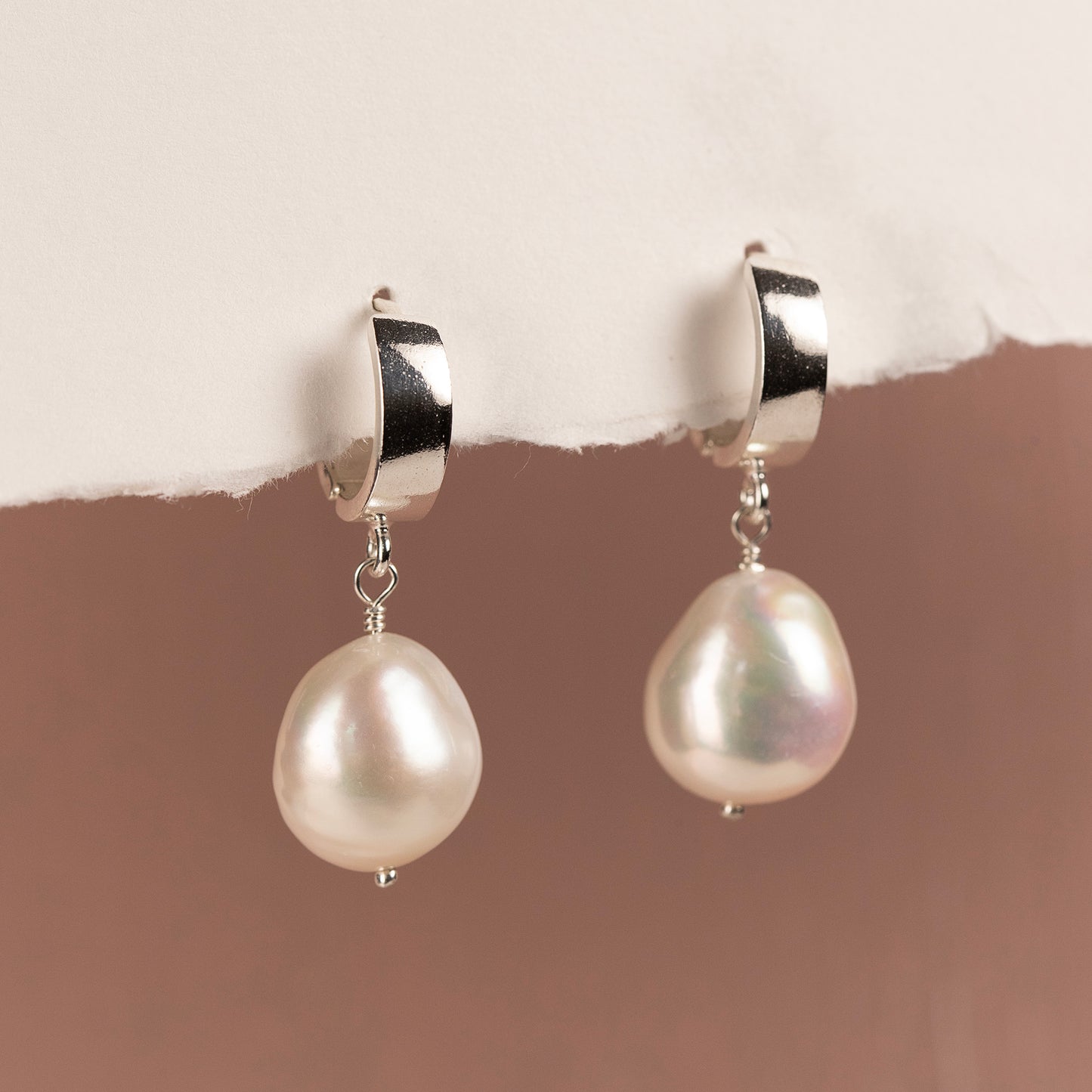 silver huggies with pearls