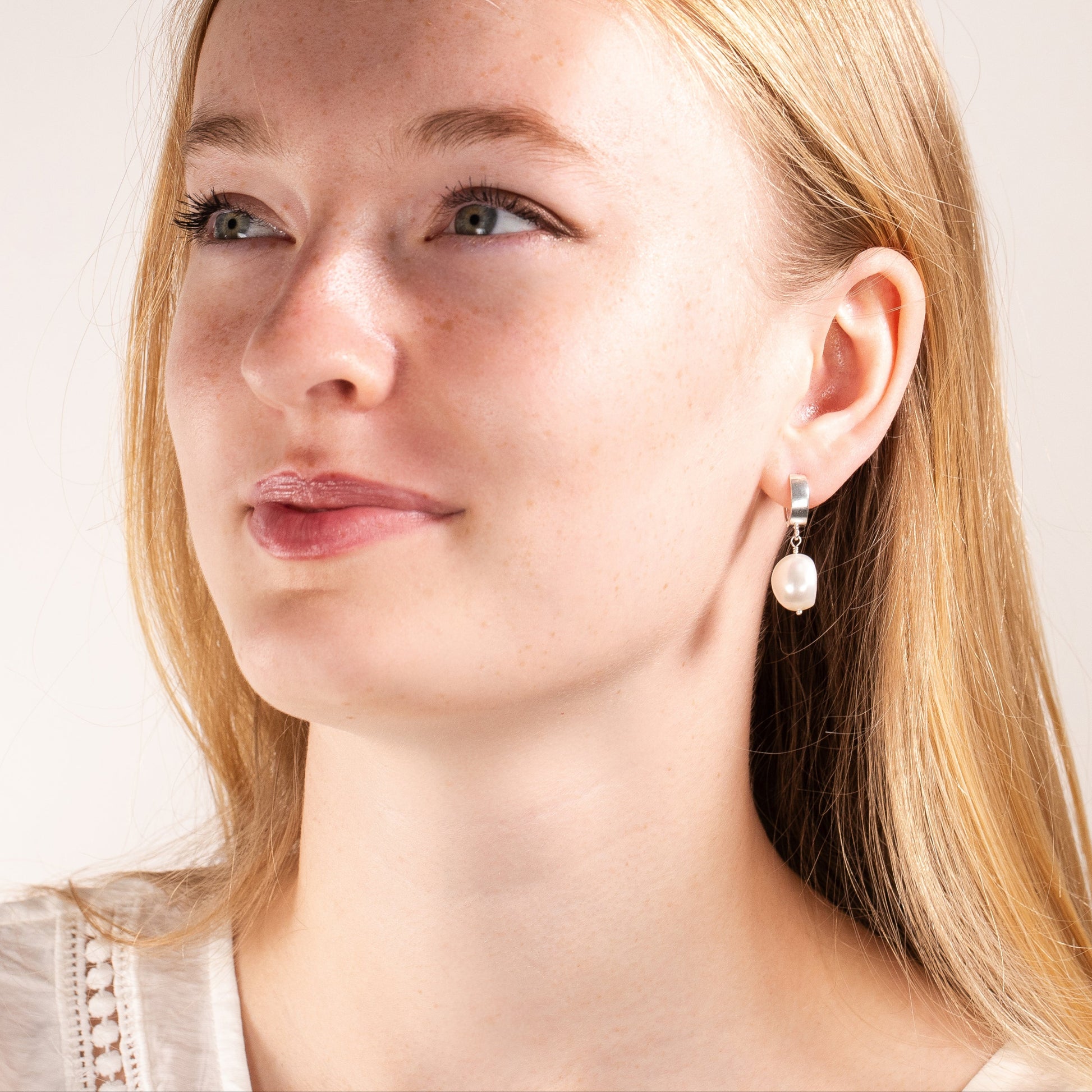 silver huggies with pearls