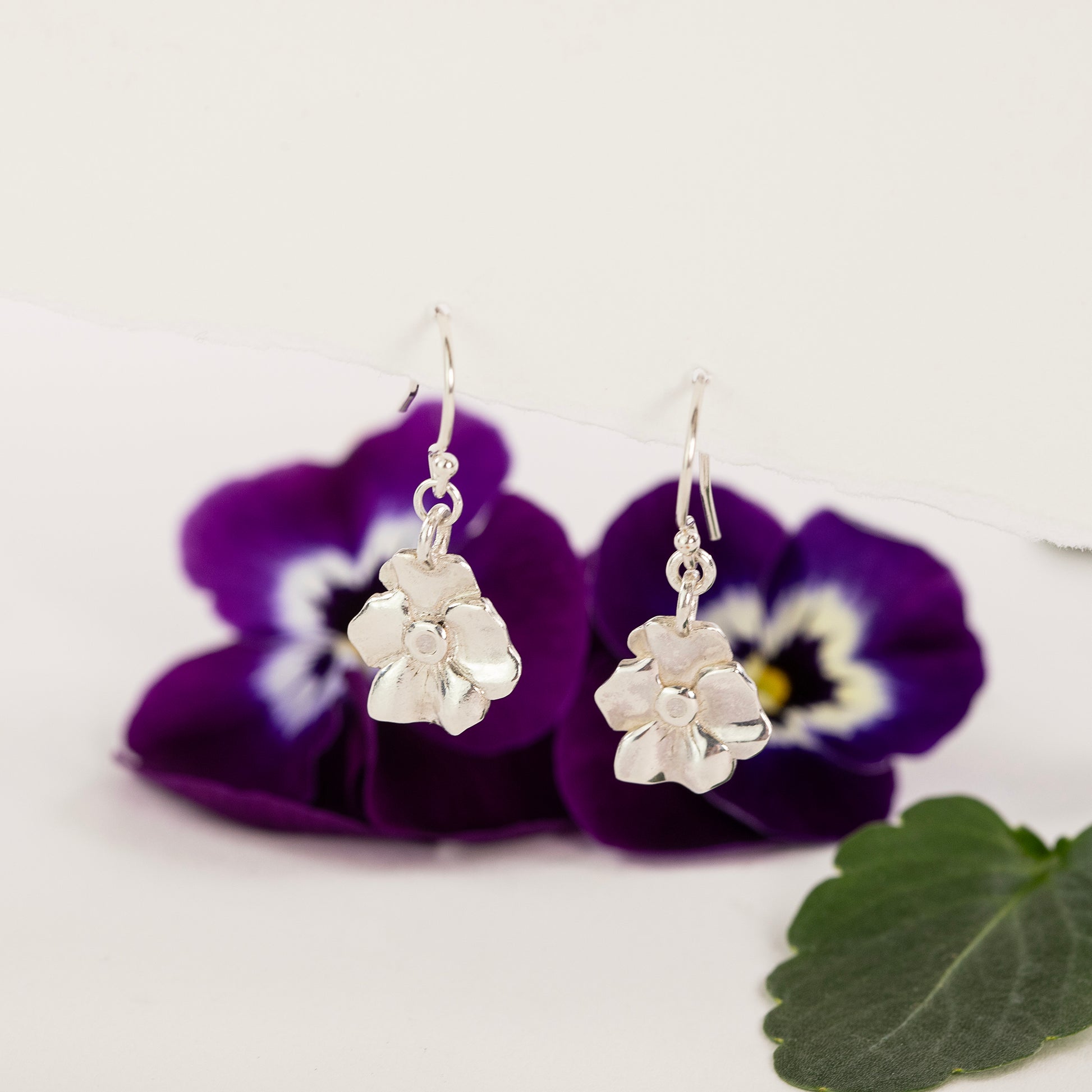 Violet Flower Earrings - Faith - Silver