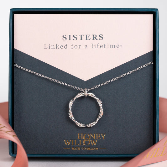 Sisters Necklace - Entwined Halo - Linked for a Lifetime - Silver