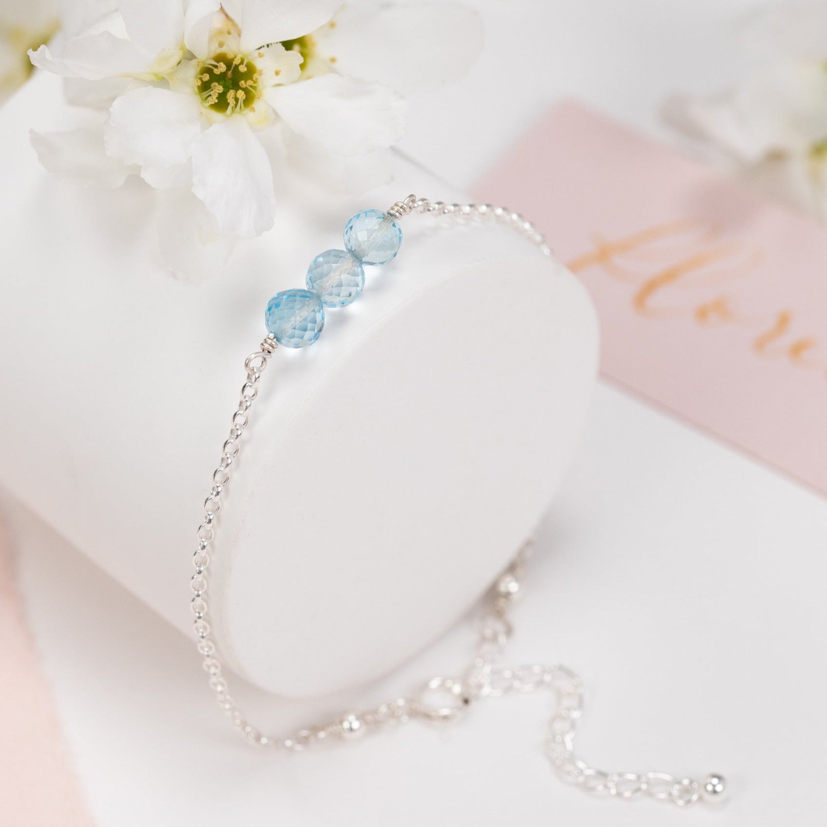 Wedding Day Gift for Bride Blue Topaz Bracelet Silver Gold