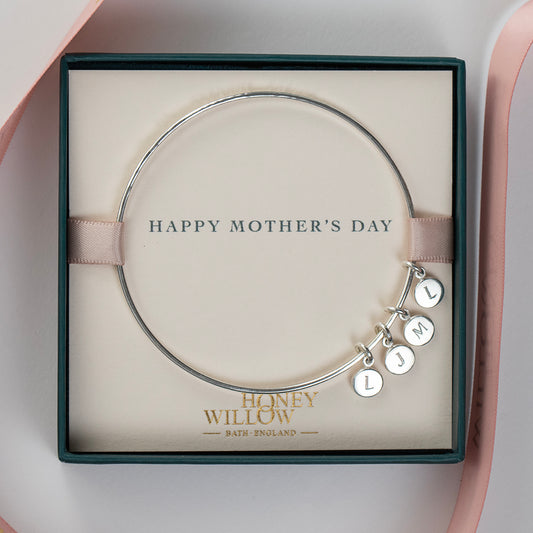Mother's Day Gift - Personalised Family Initials Bangle - Silver